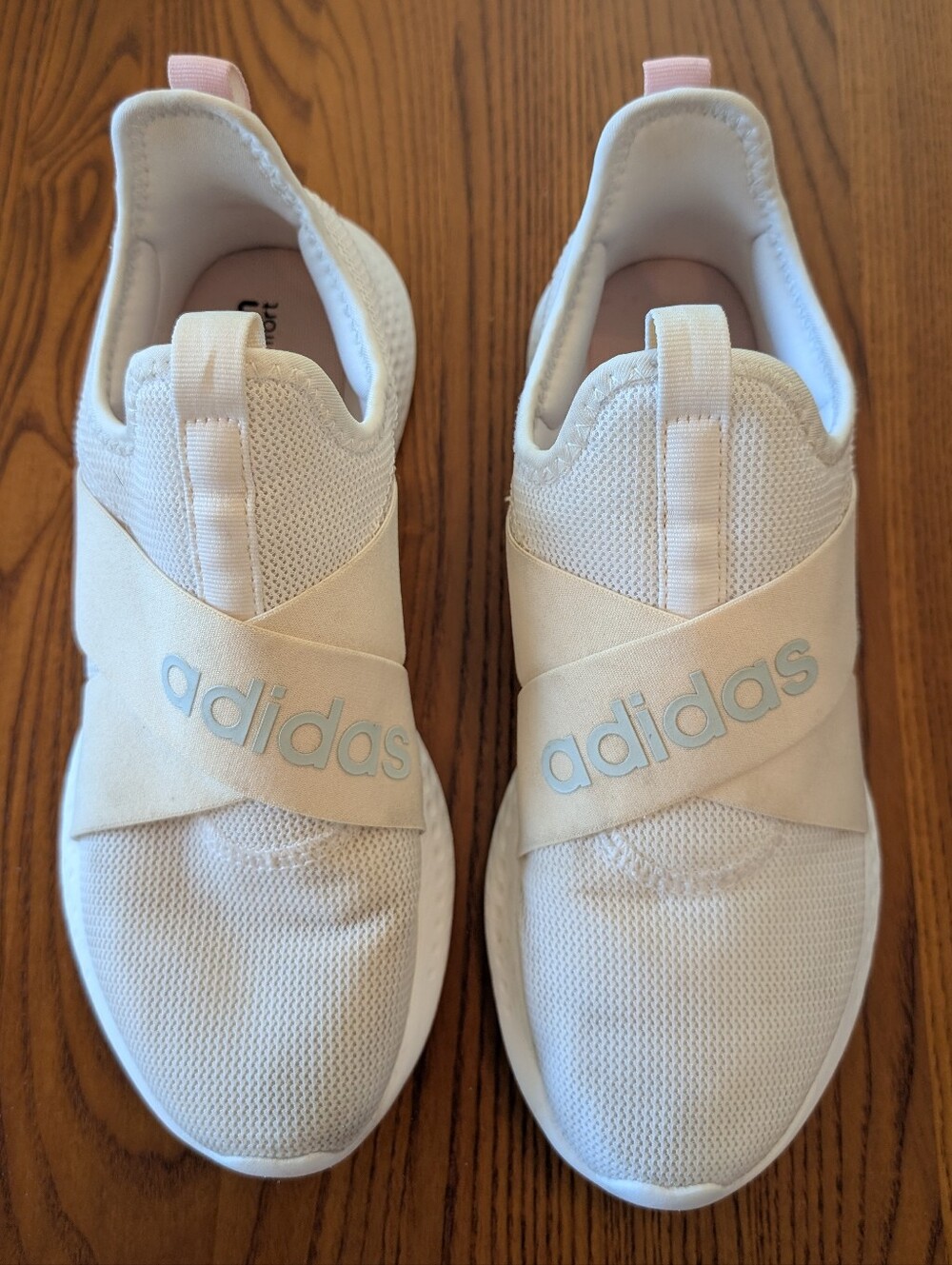 Adidas Slip-On Sneakers With Pale Pink Trim On White - Size 8.5